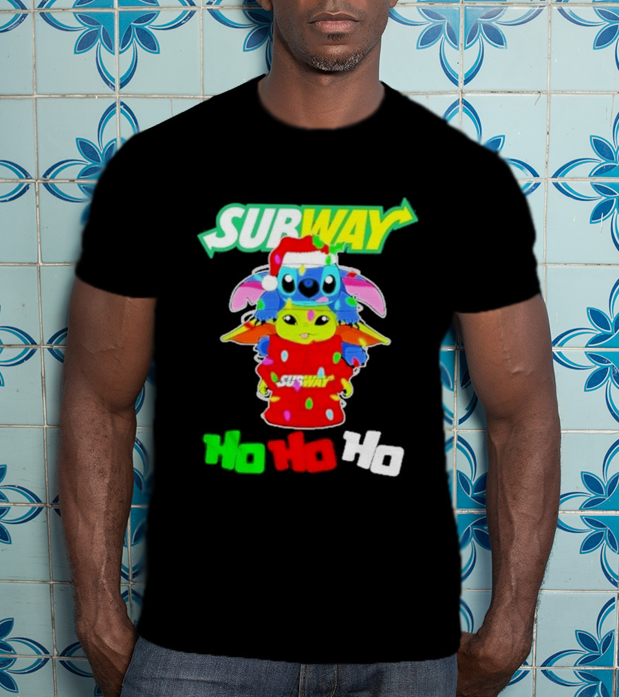 Subway Baby Yoda Stitch Christmas 2026 Ho Ho Ho T-Shirt