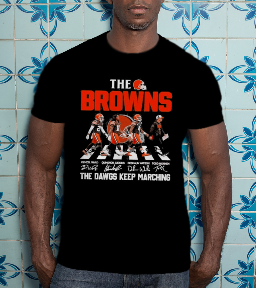 The Browns 2026 Team Football Abbey Road The Dawgs Keep Marching Denzel Ward Myles Garrett Deshaun Watson Todd Monken T-Shirt