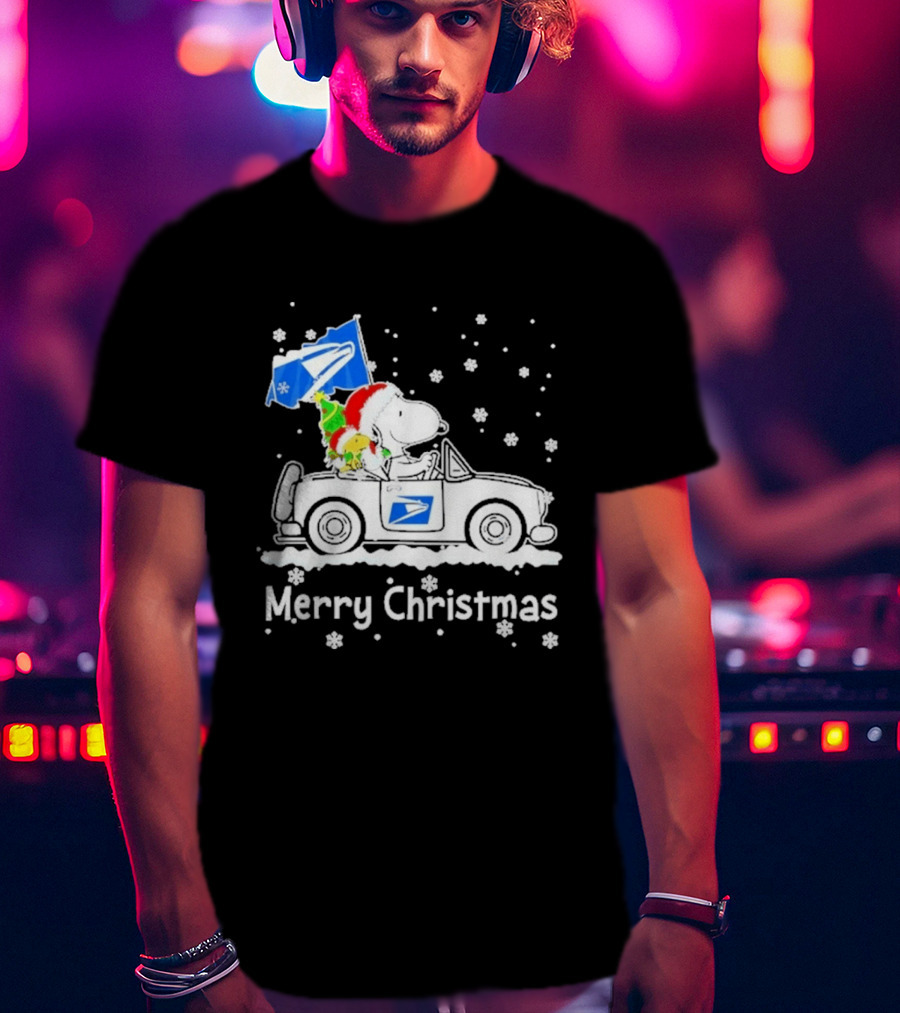 United States Postal Service Snoopy Woodstock Car Merry Christmas 2026 T-Shirt