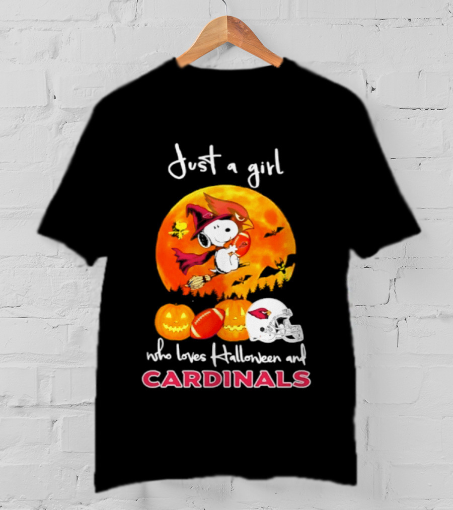 Just A Girl Who Loves Halloween And Cardinals Snoopy Woodstock Pumpkin 2026 T-Shirt
