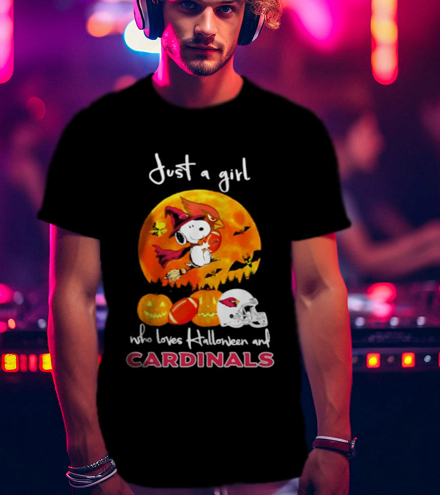 Just A Girl Who Loves Halloween And Cardinals Snoopy Woodstock Pumpkin 2026 T-Shirt