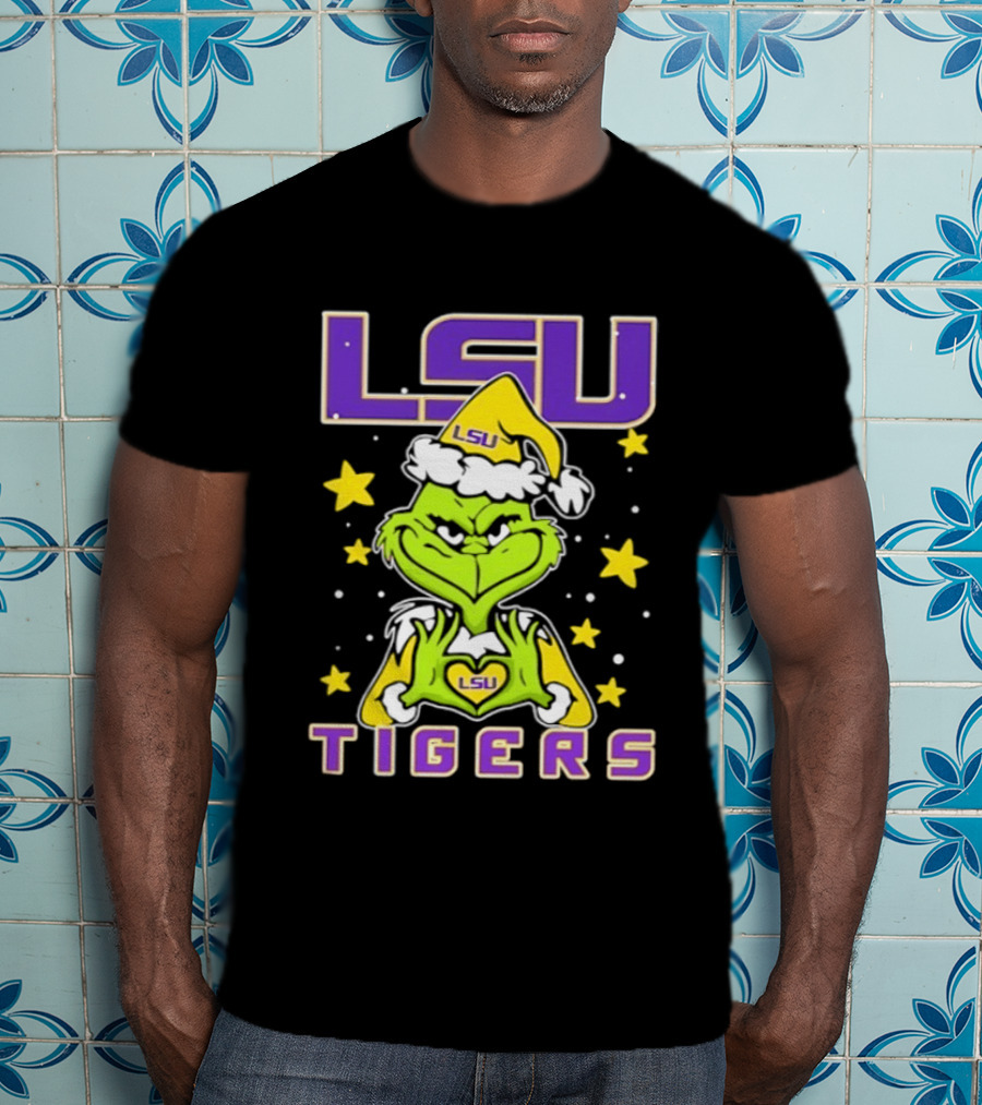 LSU Tigers Grinch Love Hands Christmas 2026 Football Holiday T-Shirt