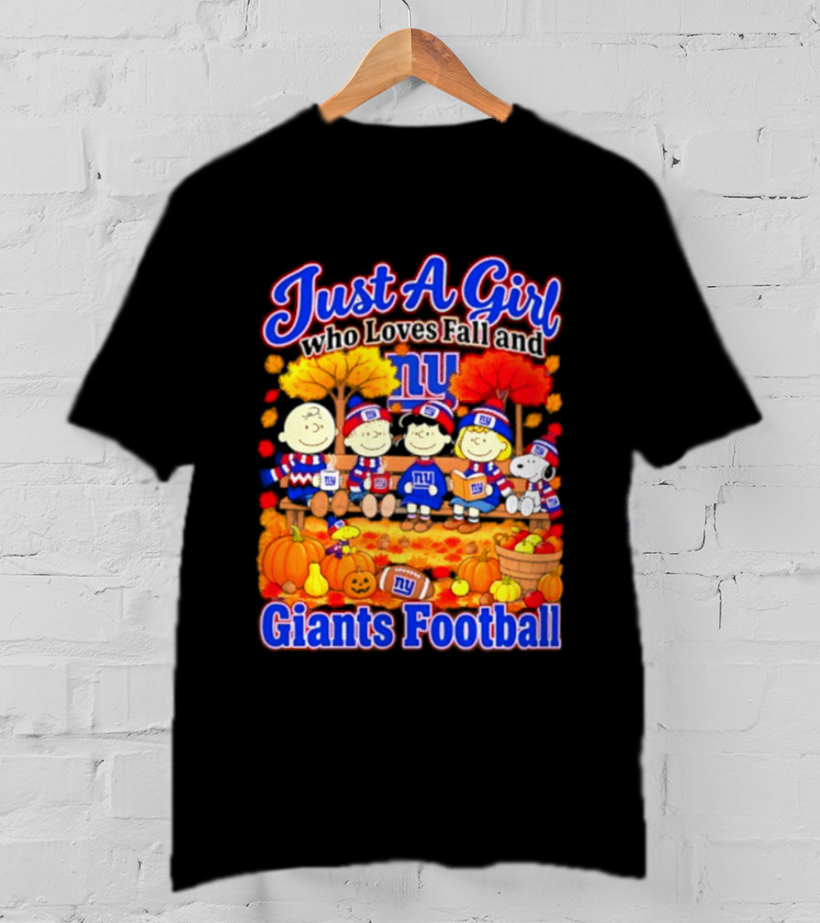 Just A Girl Who Loves Fall And Giants Football New York Peanuts Christmas T-Shirt
