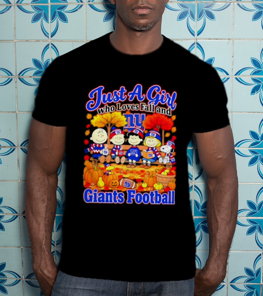 Just A Girl Who Loves Fall And Giants Football New York Peanuts Christmas T-Shirt