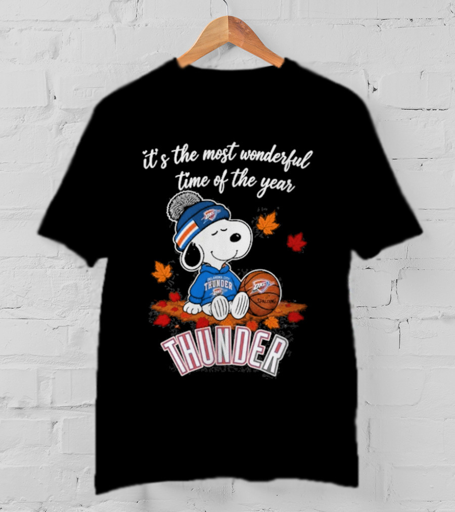 Oklahoma City Thunder Snoopy Most Wonderful Time Of The Year Autumn Football T-Shirt