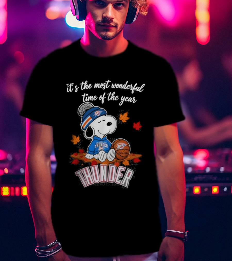 Oklahoma City Thunder Snoopy Most Wonderful Time Of The Year Autumn Football T-Shirt