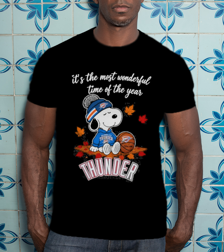 Oklahoma City Thunder Snoopy Most Wonderful Time Of The Year Autumn Football T-Shirt