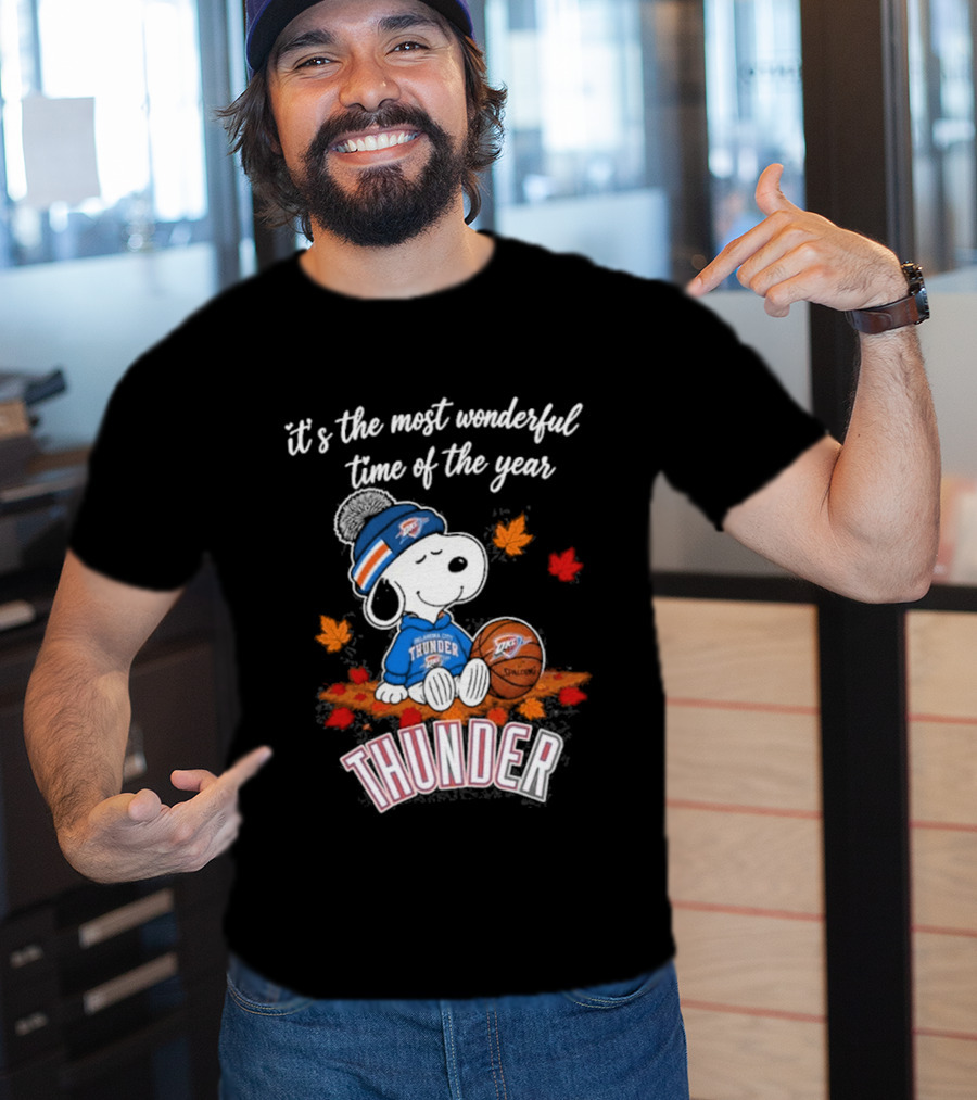 Oklahoma City Thunder Snoopy Most Wonderful Time Of The Year Autumn Football T-Shirt