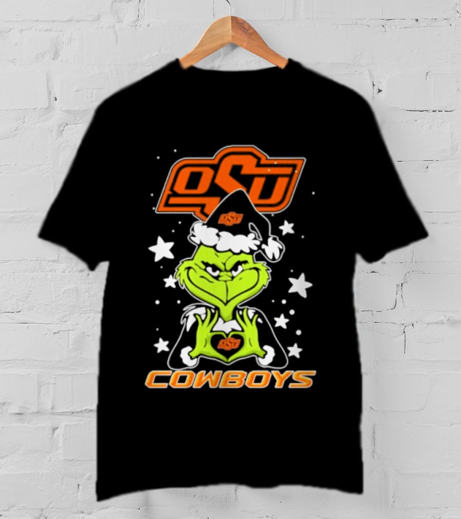 Oklahoma State Cowboys Grinch Love Hands Christmas Football 2026 T-Shirt