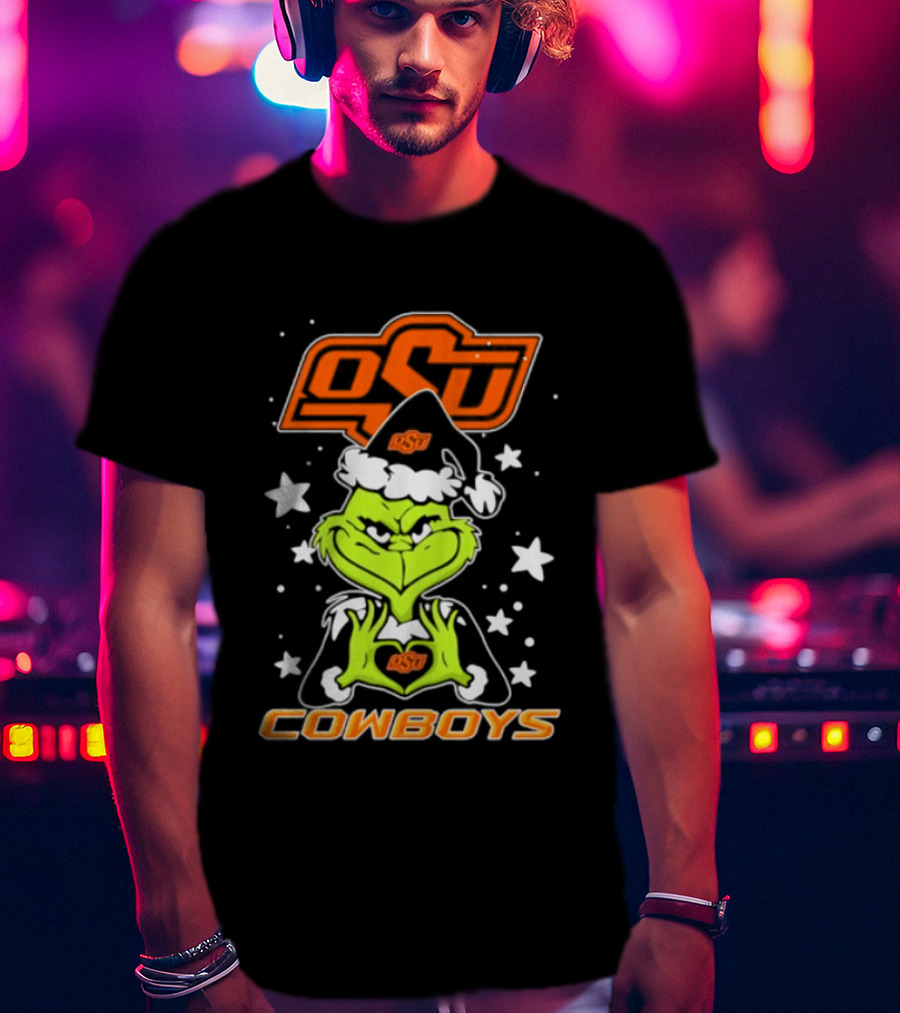 Oklahoma State Cowboys Grinch Love Hands Christmas Football 2026 T-Shirt