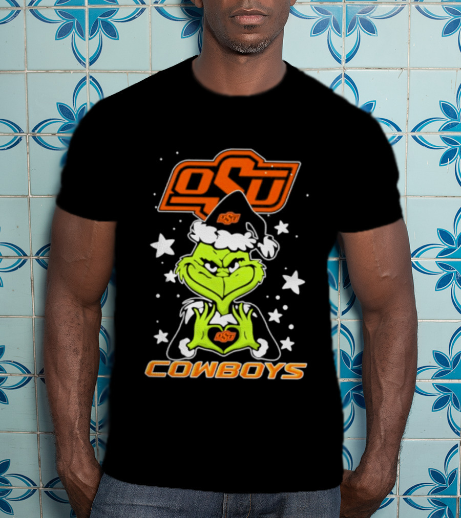 Oklahoma State Cowboys Grinch Love Hands Christmas Football 2026 T-Shirt