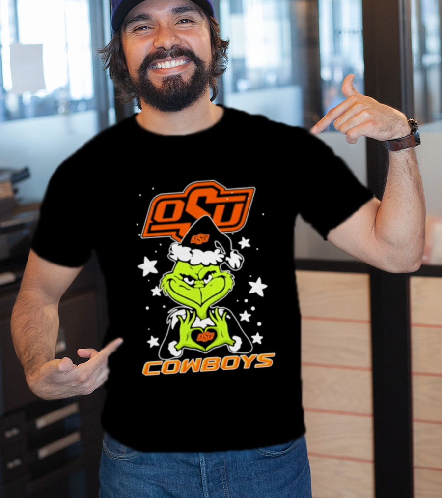 Oklahoma State Cowboys Grinch Love Hands Christmas Football 2026 T-Shirt