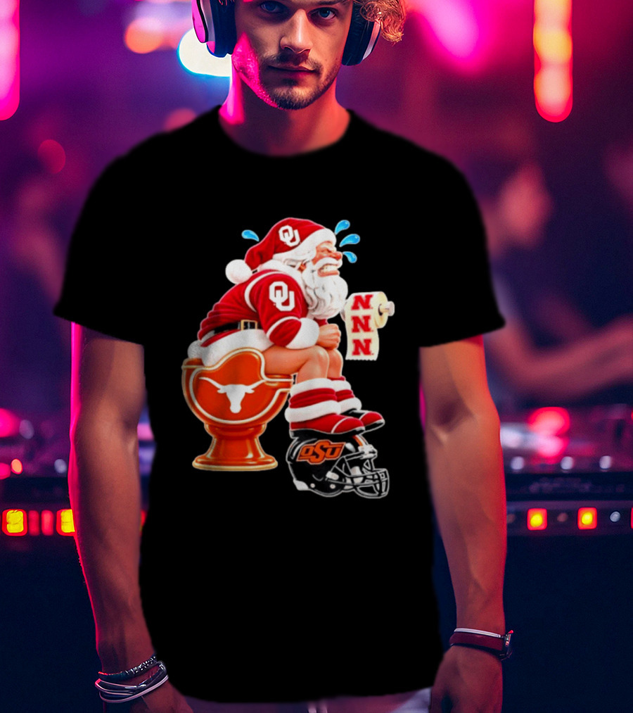 OU Oklahoma Sooners Santa Claus Toilet Texas Longhorns OSU Cowboys Football Meme T-Shirt