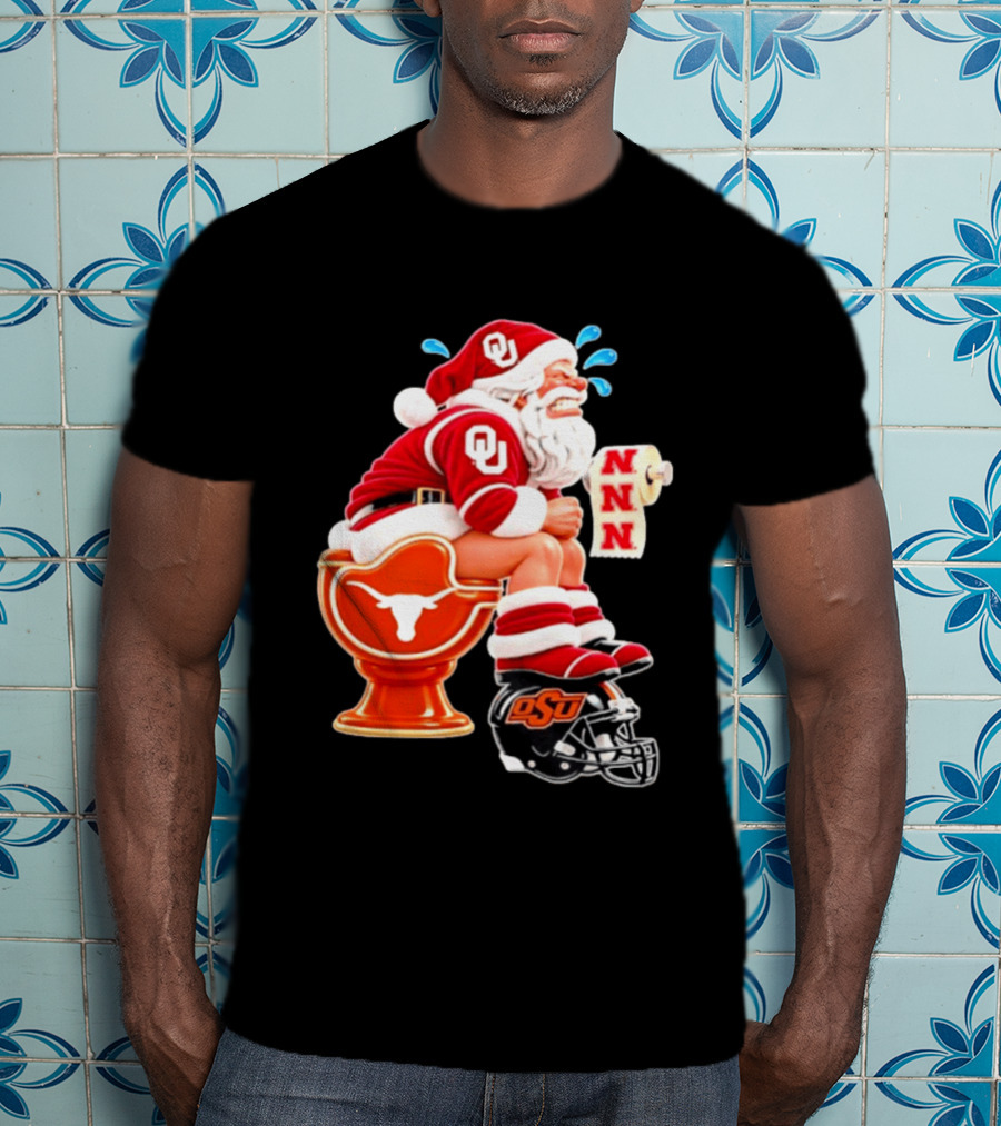 OU Oklahoma Sooners Santa Claus Toilet Texas Longhorns OSU Cowboys Football Meme T-Shirt