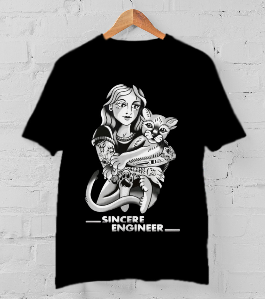 Sincere Engineer Punk Alternative Tattooed Girl Hugging Cat T-Shirt