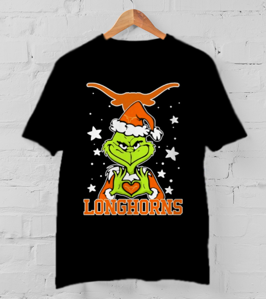 Texas Longhorns Grinch Christmas Love Hands Football 2026 T-Shirt
