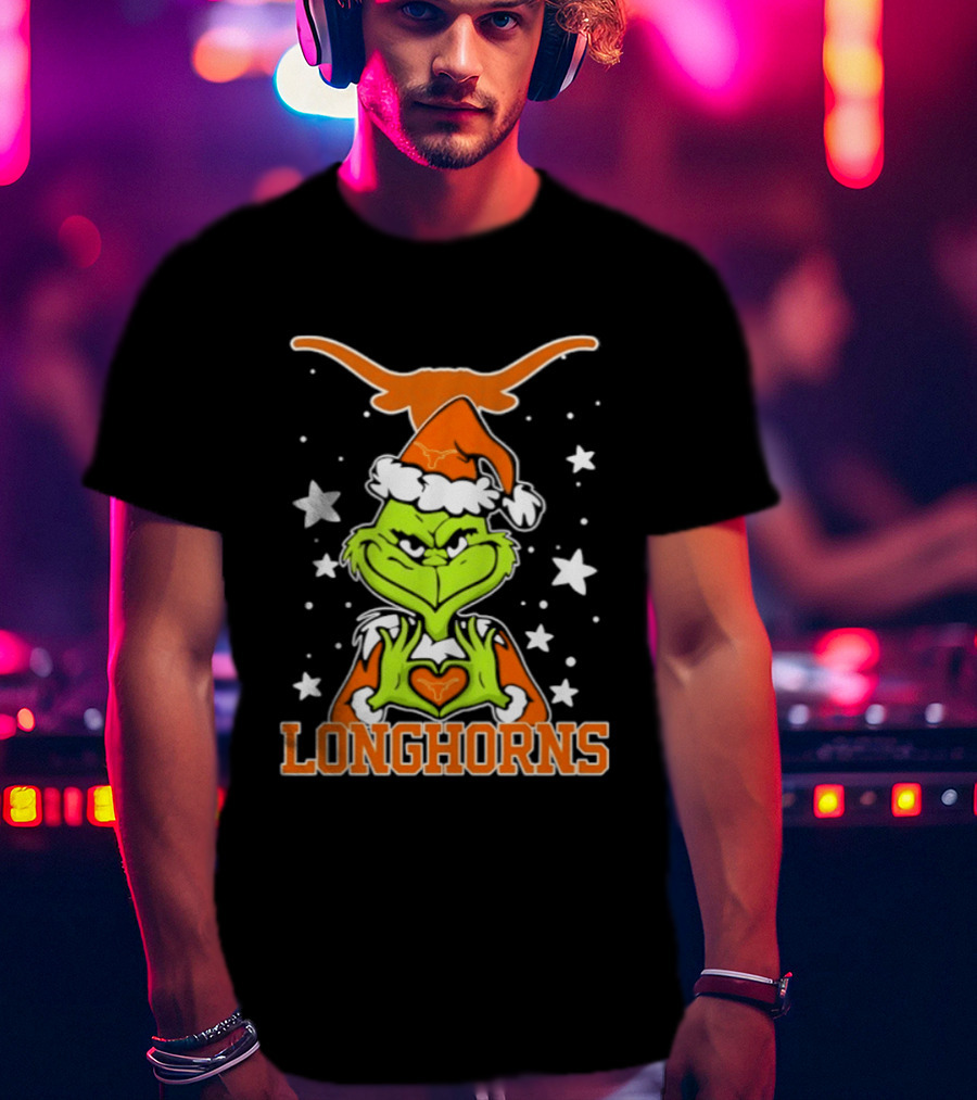 Texas Longhorns Grinch Christmas Love Hands Football 2026 T-Shirt