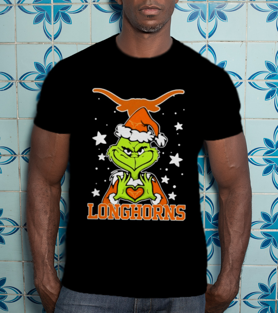 Texas Longhorns Grinch Christmas Love Hands Football 2026 T-Shirt