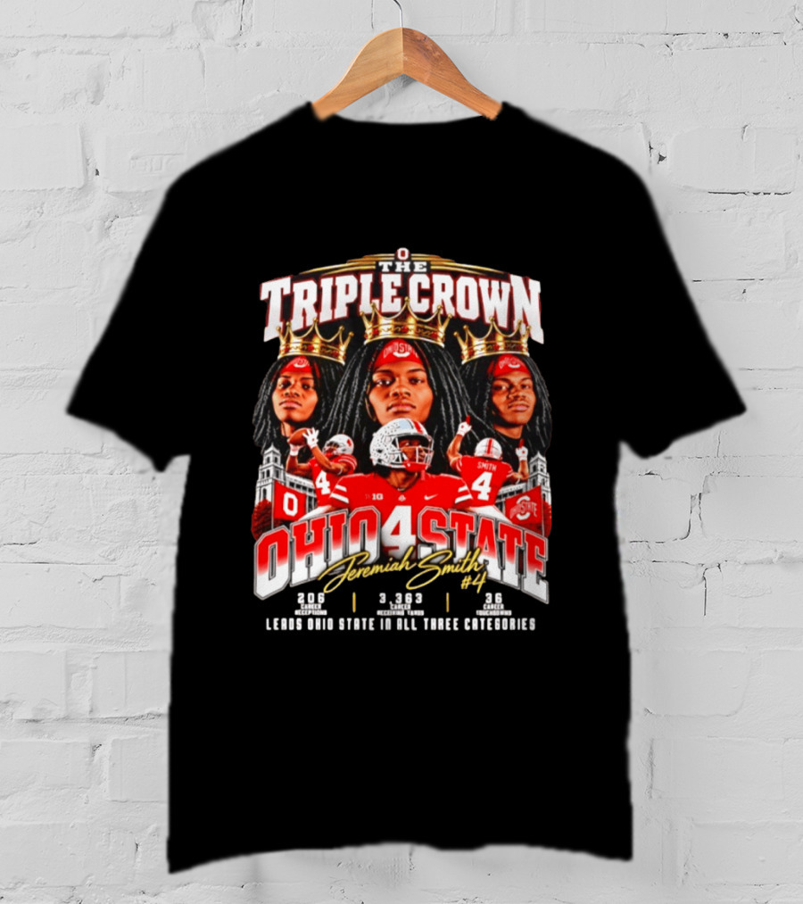 Ohio State Buckeyes Jeremiah Smith #4 The Triple Crown Leading In All Three Categories T-Shirt