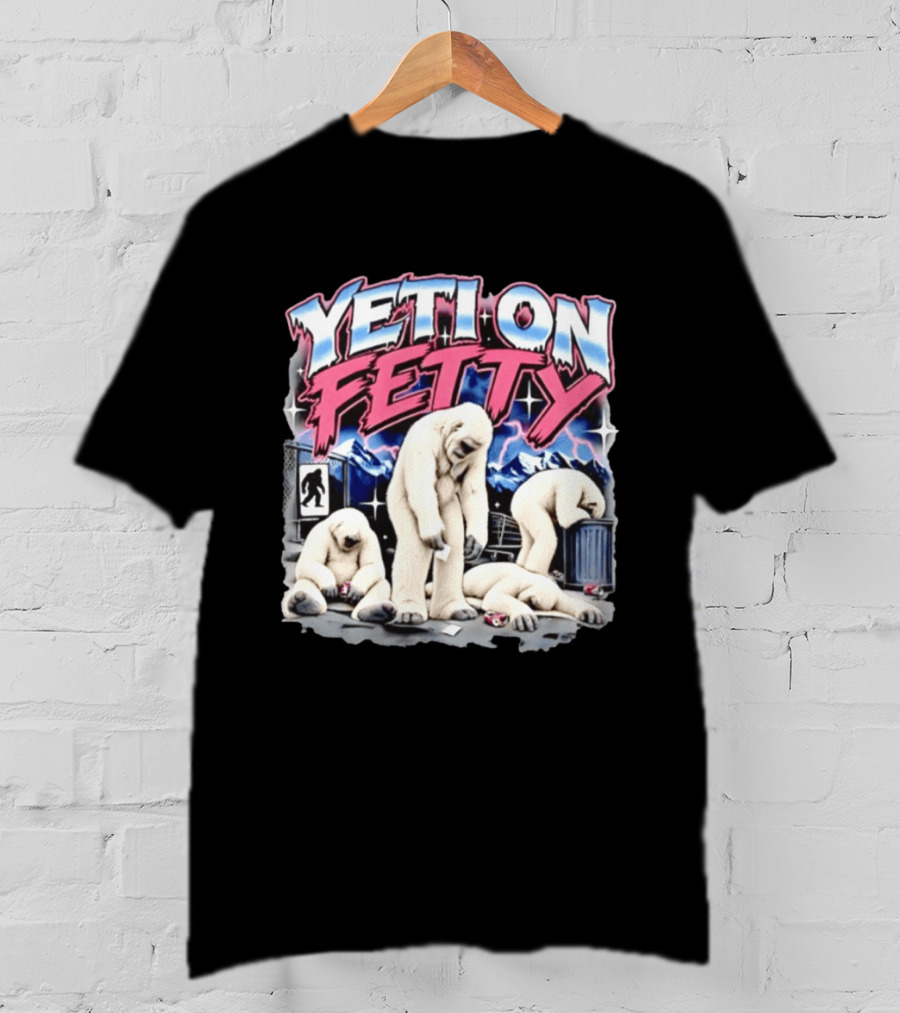 Yeti On Fetty Bigfoot Snowy Mountain Scene T-Shirt