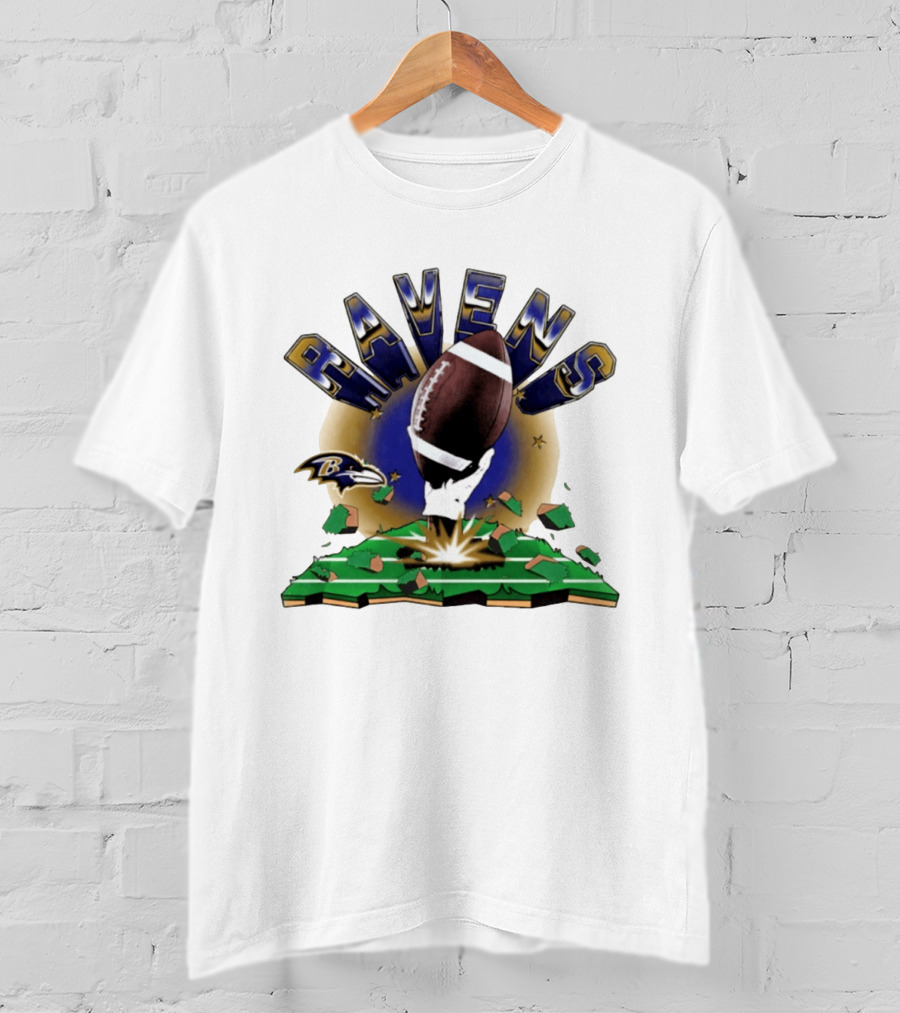 Ravens 2026 Explode Clubhouse Logo With Football And Hand Iconic Team T-Shirt