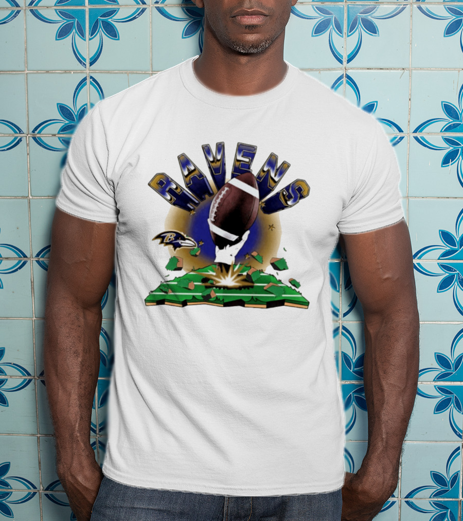 Ravens 2026 Explode Clubhouse Logo With Football And Hand Iconic Team T-Shirt