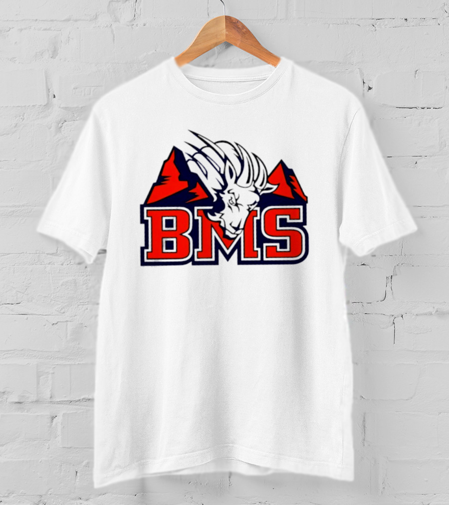BMS Mountain Ram College Sports Iconic Red And Navy Blue T-Shirt