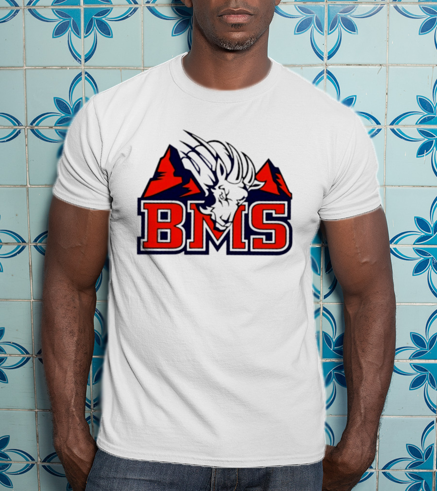 BMS Mountain Ram College Sports Iconic Red And Navy Blue T-Shirt