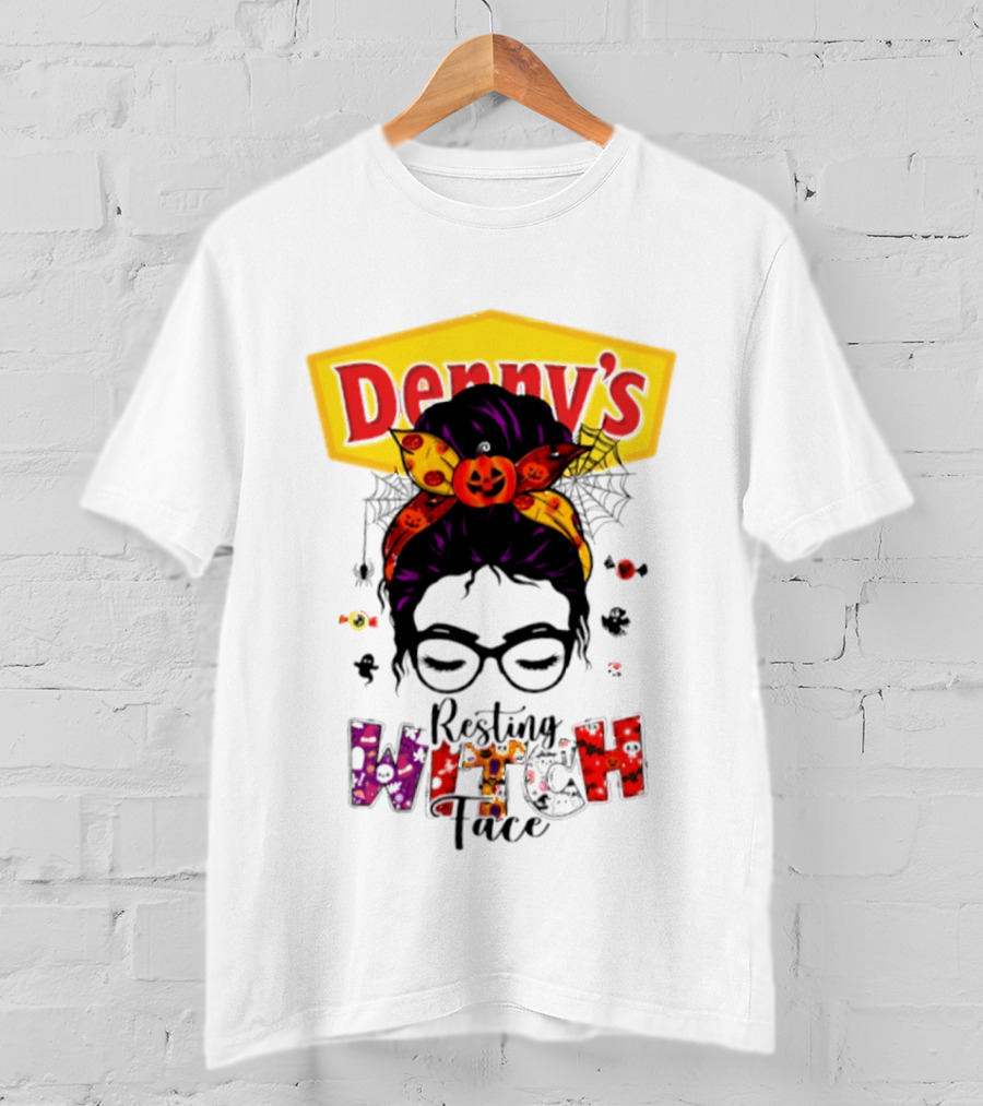 Denny's Resting Witch Face Halloween 2026 Pumpkin Headband And Web Glasses T-Shirt