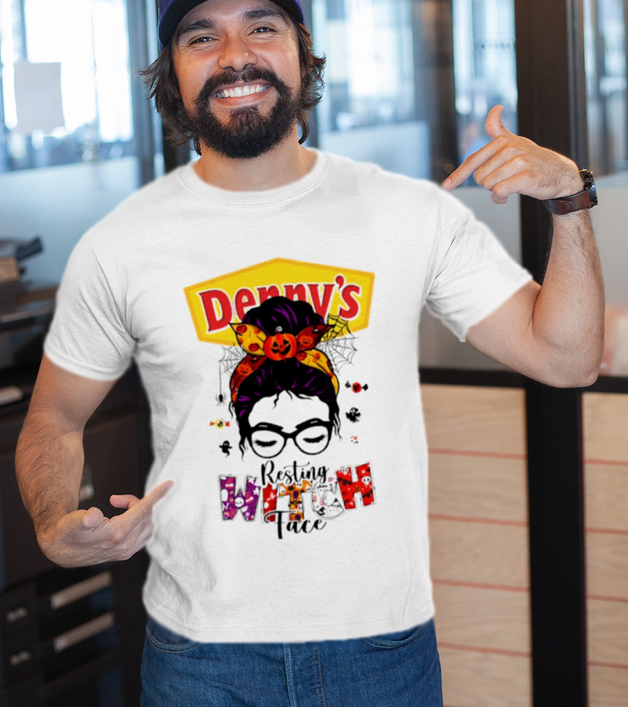 Denny's Resting Witch Face Halloween 2026 Pumpkin Headband And Web Glasses T-Shirt