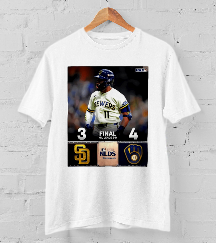 Milwaukee Brewers Vs San Diego Padres 4 3 Game 2 2026 NLDS Final Score MIL Leads 2 0 T-Shirt