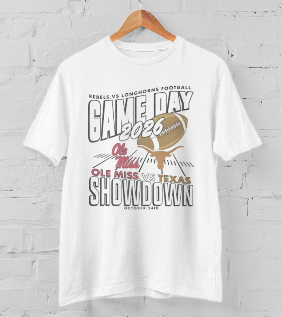 Rebels Vs Longhorns Football 2026 Game Day Ole Miss Vs Texas Showdown T-Shirt