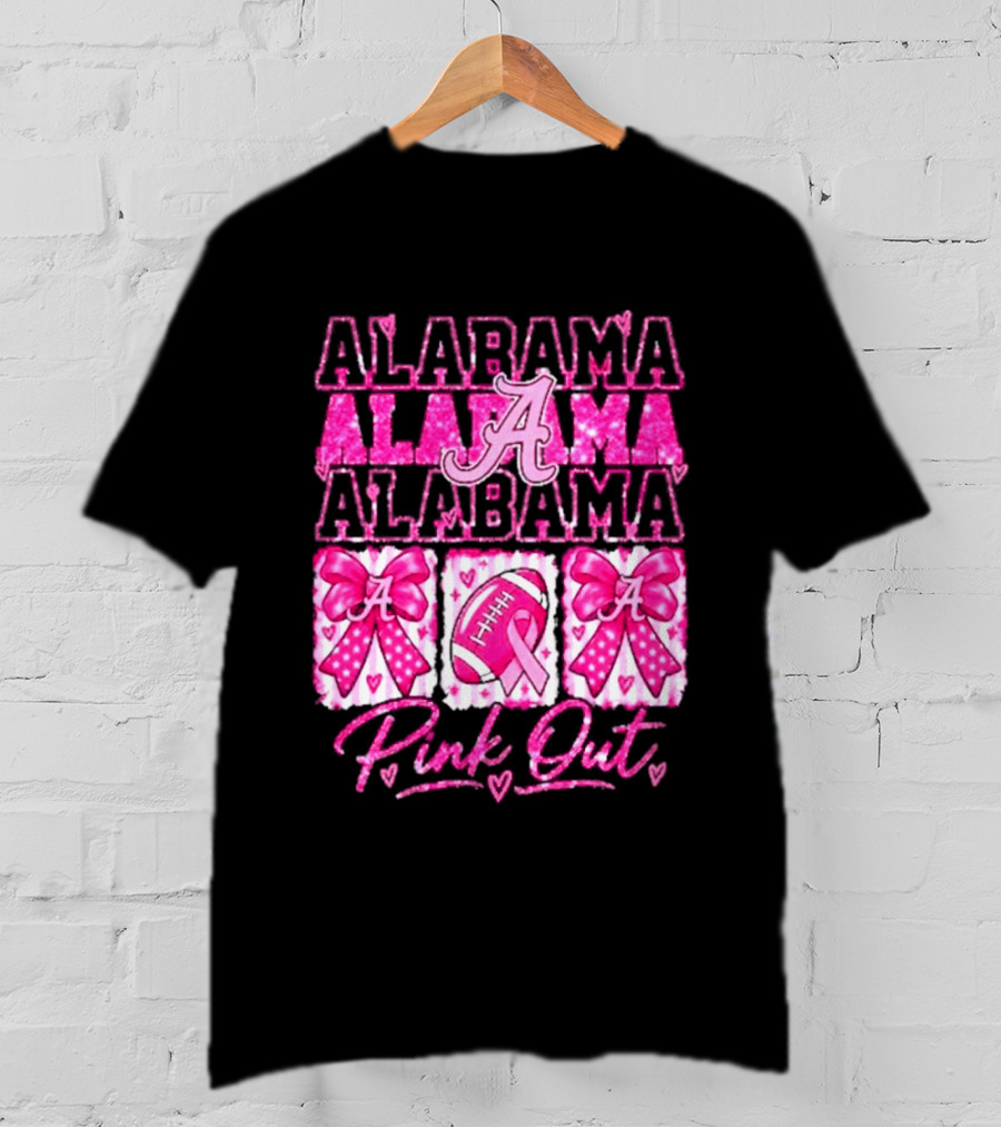 Alabama Crimson Tide A Pink Out Breast Cancer Awareness Football Bow Game Day T-Shirt