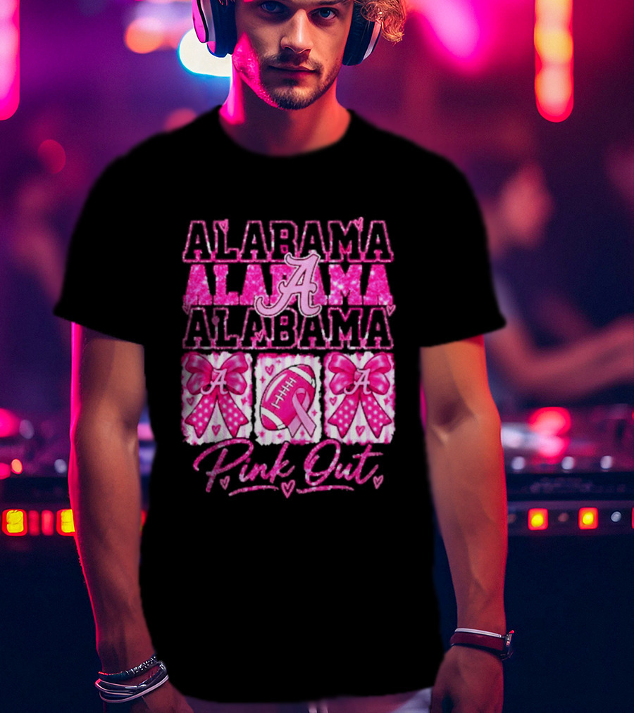Alabama Crimson Tide A Pink Out Breast Cancer Awareness Football Bow Game Day T-Shirt