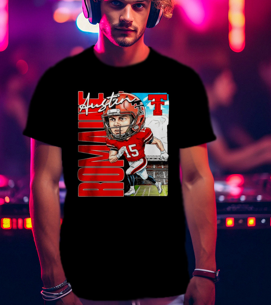 Austin Romaine Texas Tech Red Raiders Football NCAA Stadium Caricature T-Shirt