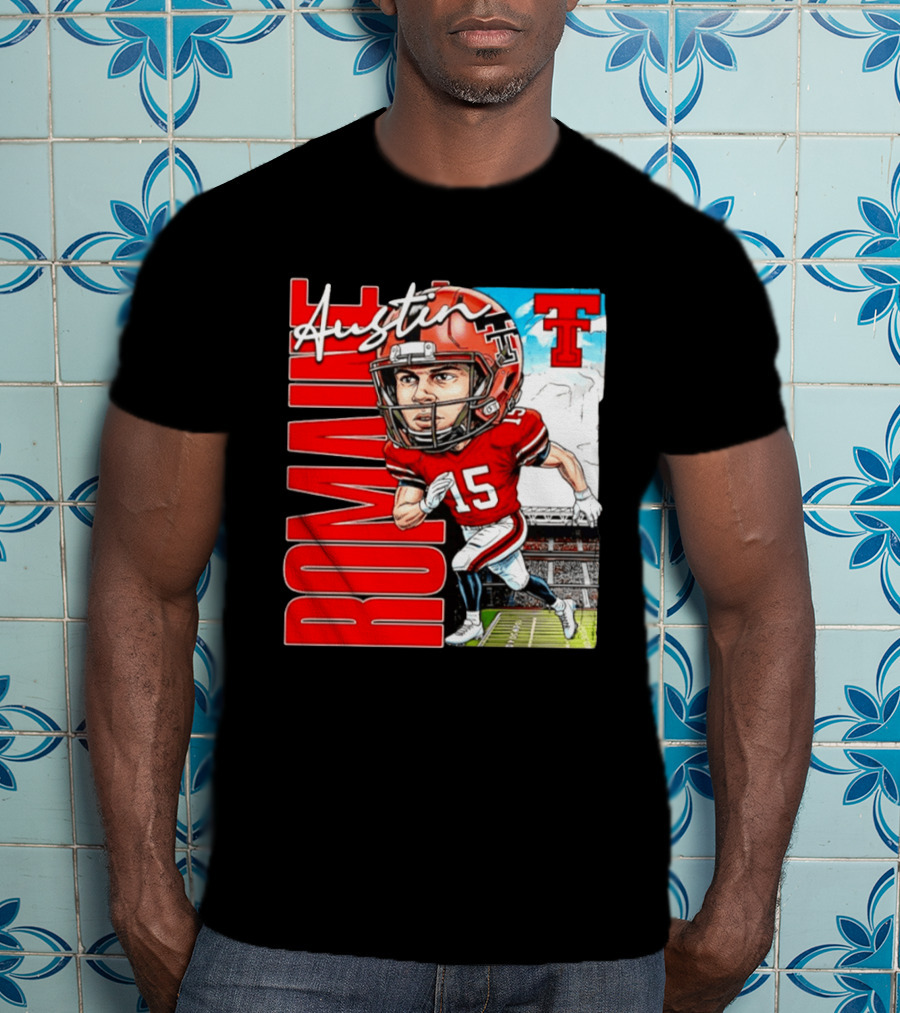 Austin Romaine Texas Tech Red Raiders Football NCAA Stadium Caricature T-Shirt