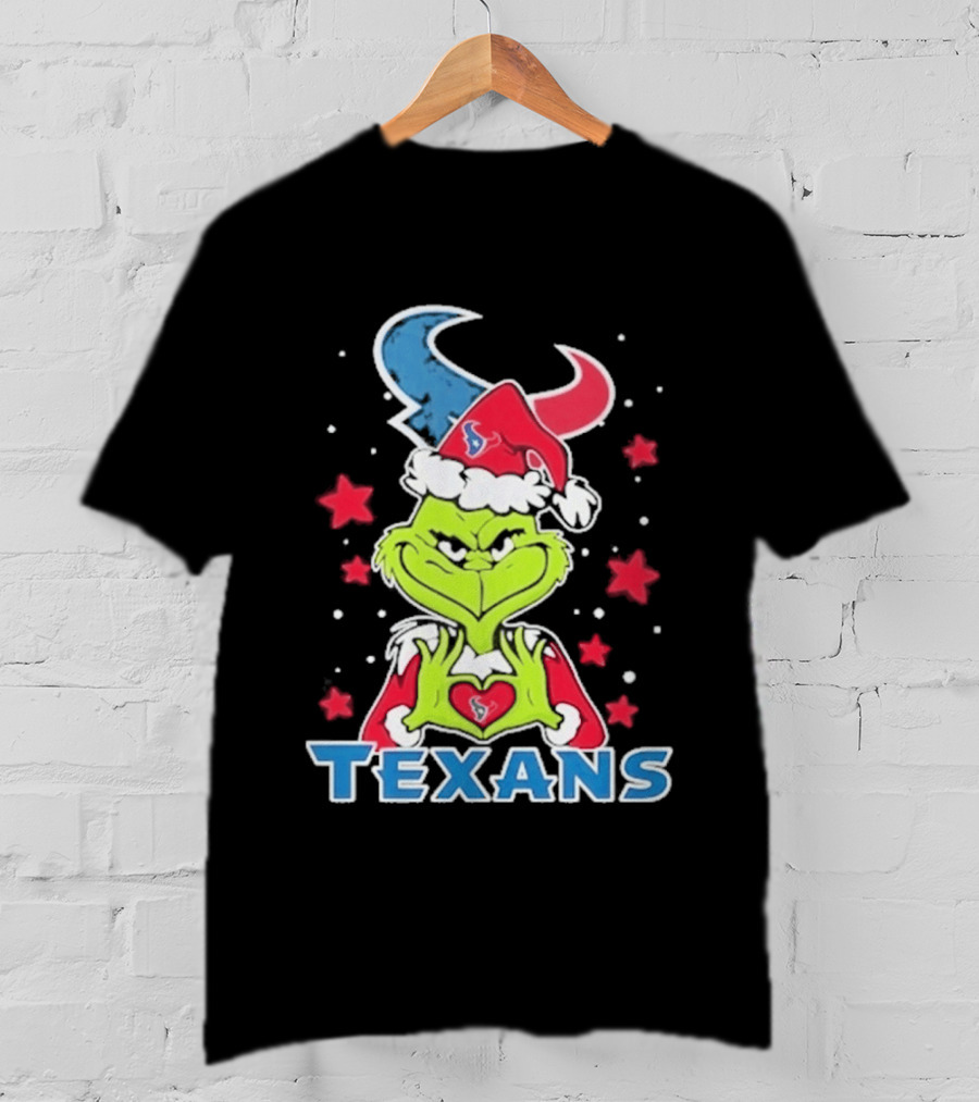 Houston Texans Grinch Love Hands Christmas Football 2026 T-Shirt
