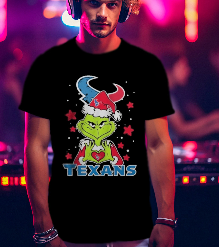 Houston Texans Grinch Love Hands Christmas Football 2026 T-Shirt