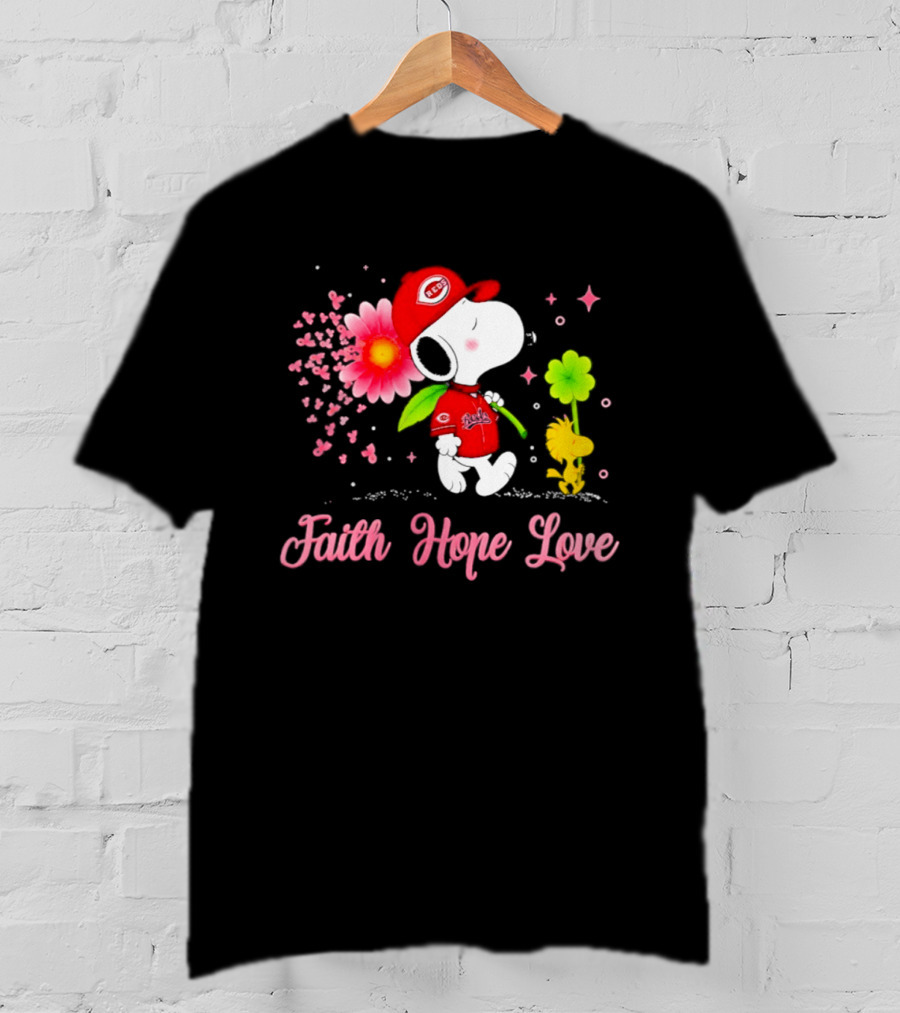 Cincinnati Reds Snoopy Faith Hope Love Breast Cancer Awareness 2026 T-Shirt