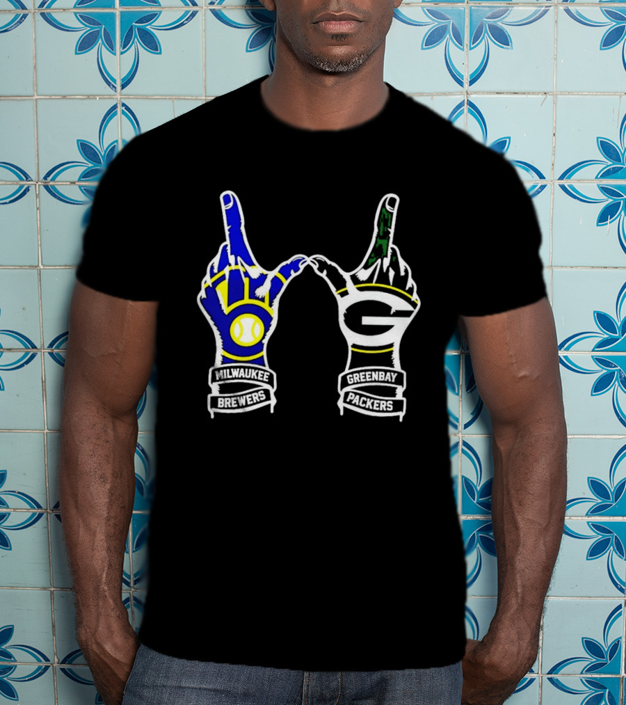 Milwaukee Brewers And Green Bay Packers Hand Gesture Wisconsin Sports Pride T-Shirt