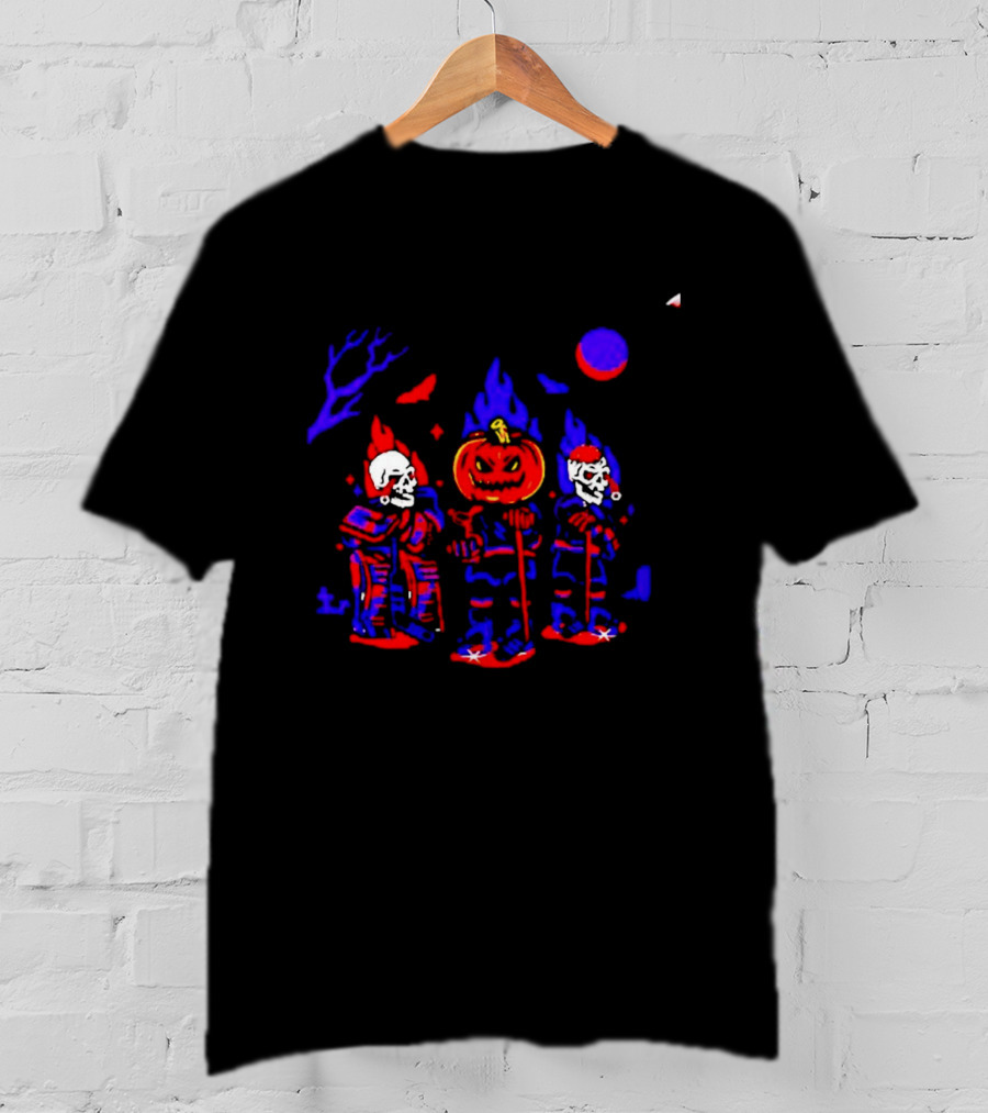 Halloween Pumpkin Skeleton Hockey Players Spooky Sports T-Shirt