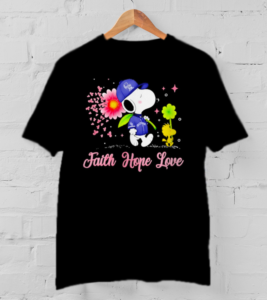Colorado Rockies Snoopy Faith Hope Love Breast Cancer Awareness 2026 T-Shirt