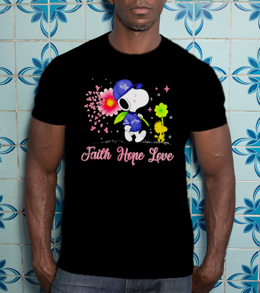 Colorado Rockies Snoopy Faith Hope Love Breast Cancer Awareness 2026 T-Shirt