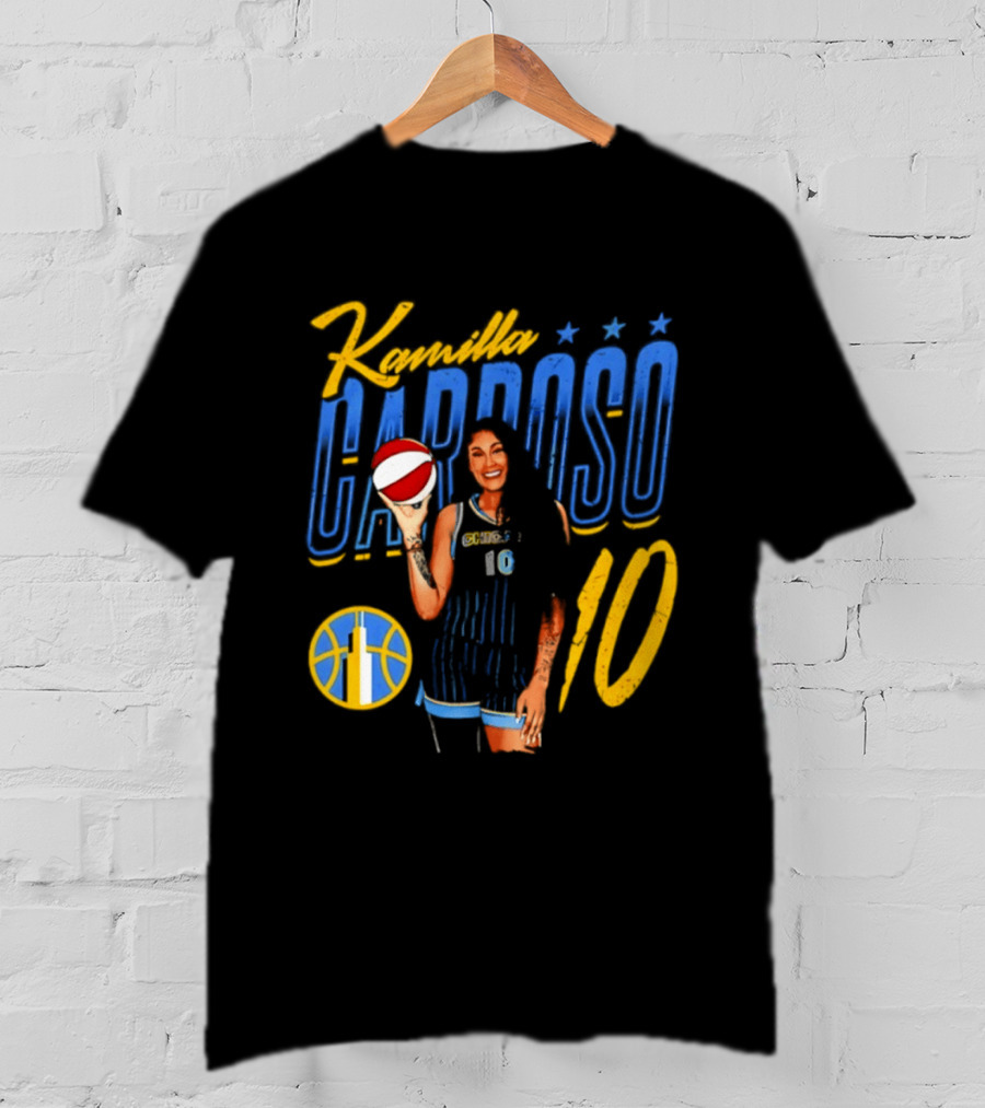 Kamilla Cardoso Chicago Sky 10 WNBA Player With Basketball T-Shirt