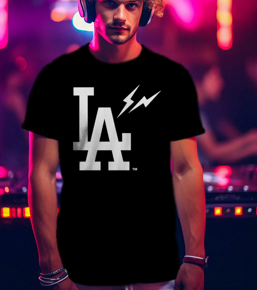 Los Angeles Dodgers Fragment LA Thunder Lightning Bolt T-Shirt