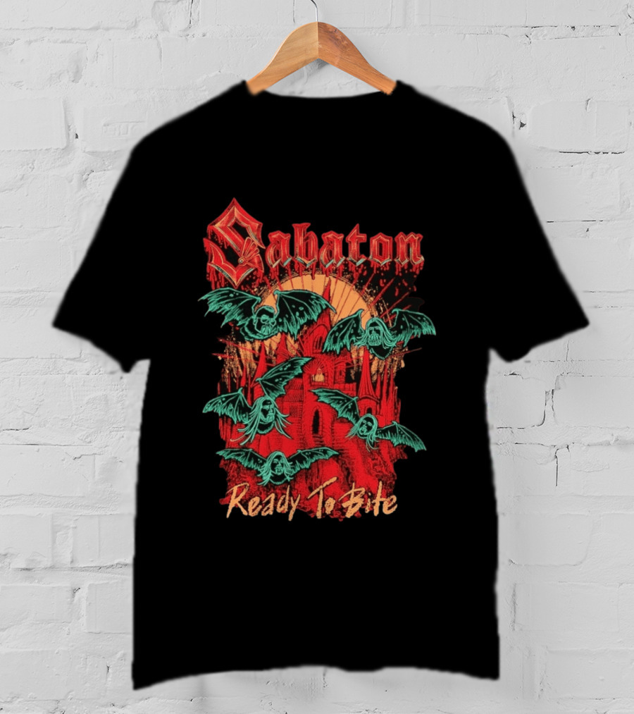 Sabaton Ready To Bite Halloween Spooky Bats Castle Scene T-Shirt