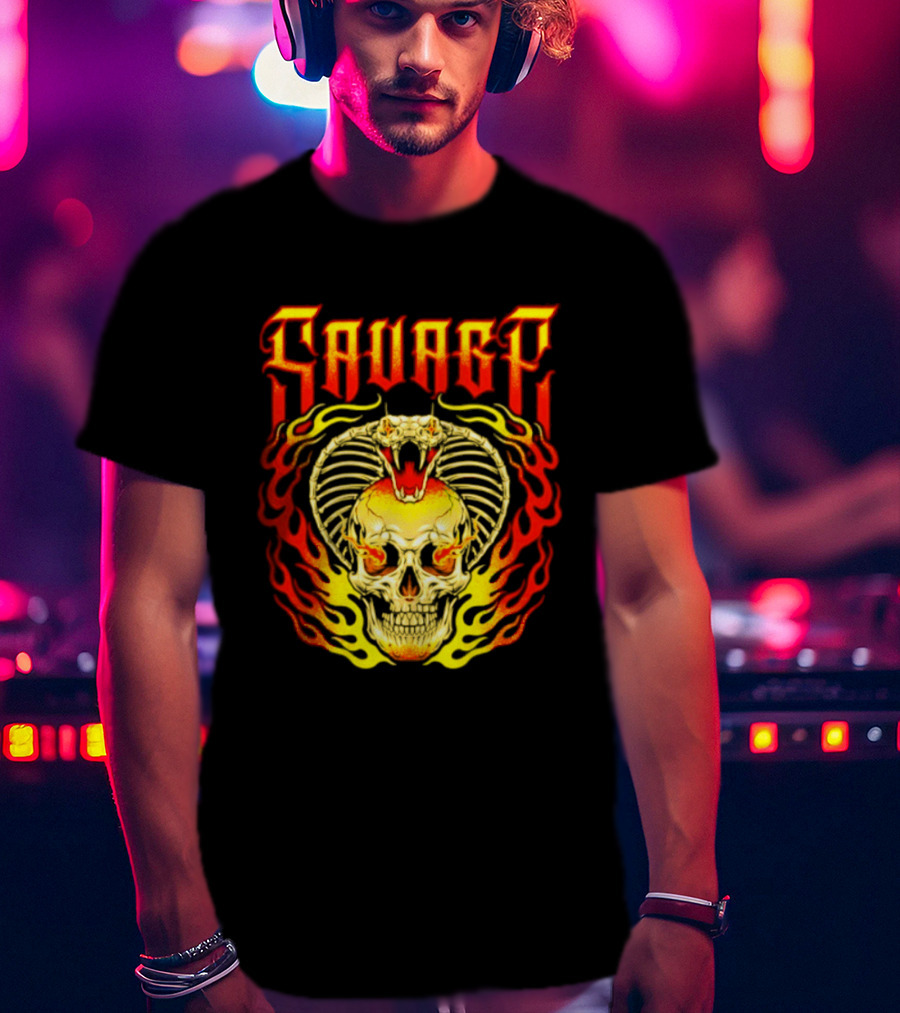 Savage Cobra Skull Fire Fusion Streetwear T-Shirt