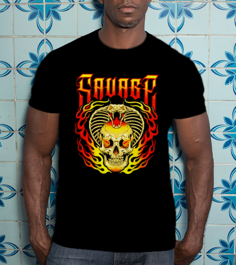 Savage Cobra Skull Fire Fusion Streetwear T-Shirt