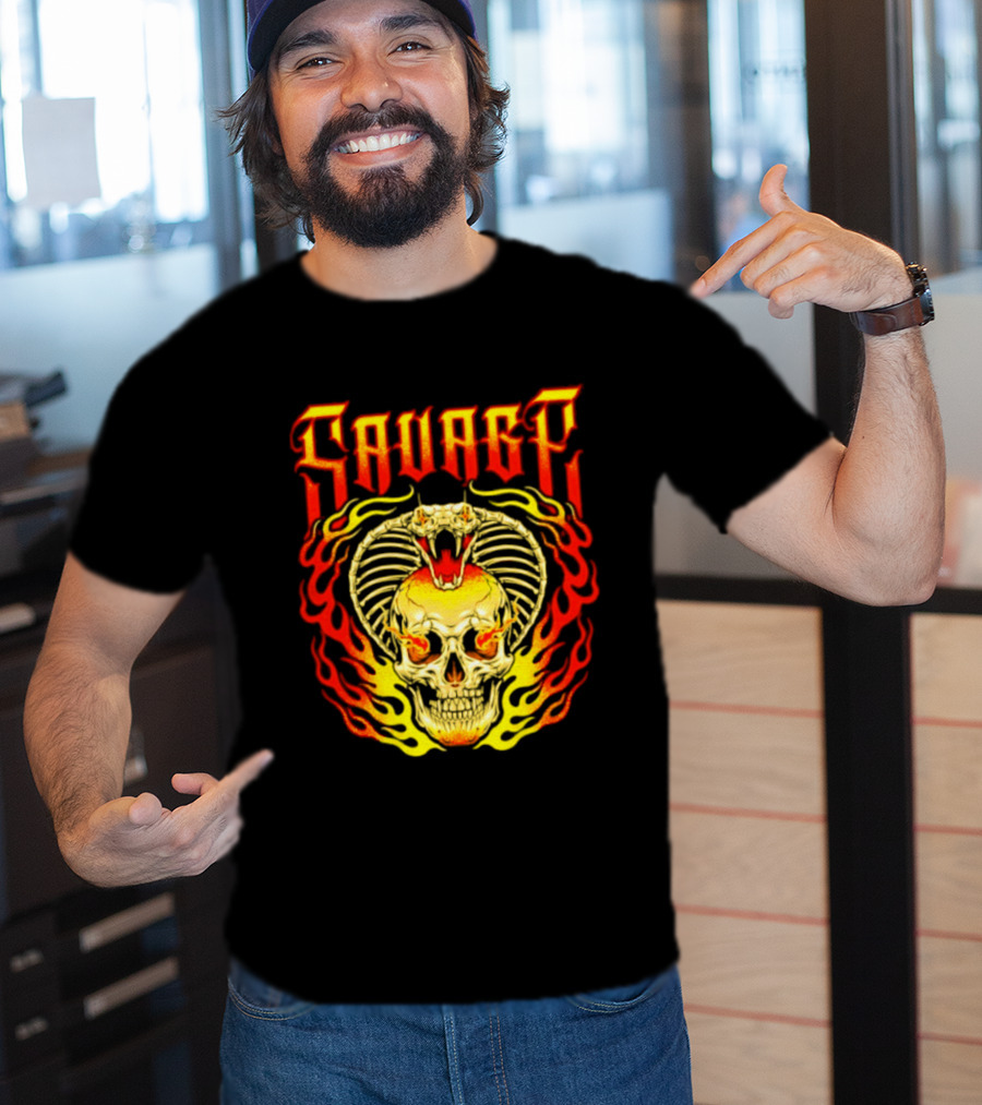 Savage Cobra Skull Fire Fusion Streetwear T-Shirt