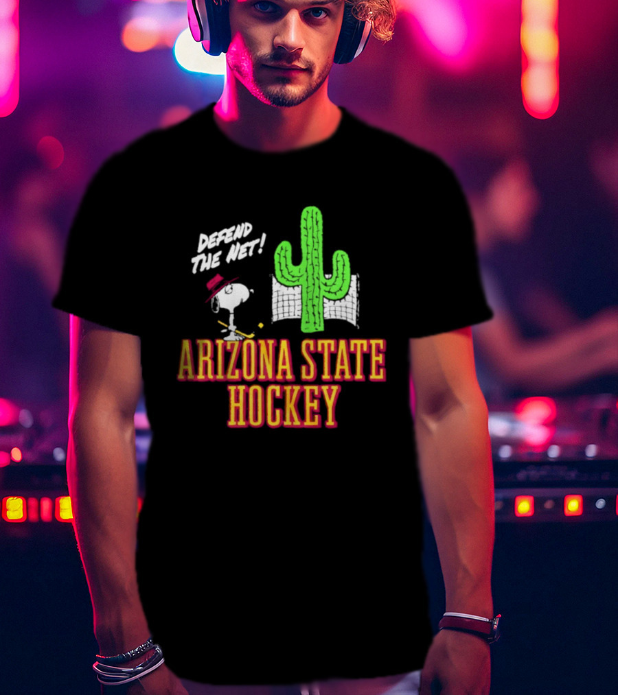 Defend The Net Arizona State Hockey Snoopy Cactus T-Shirt